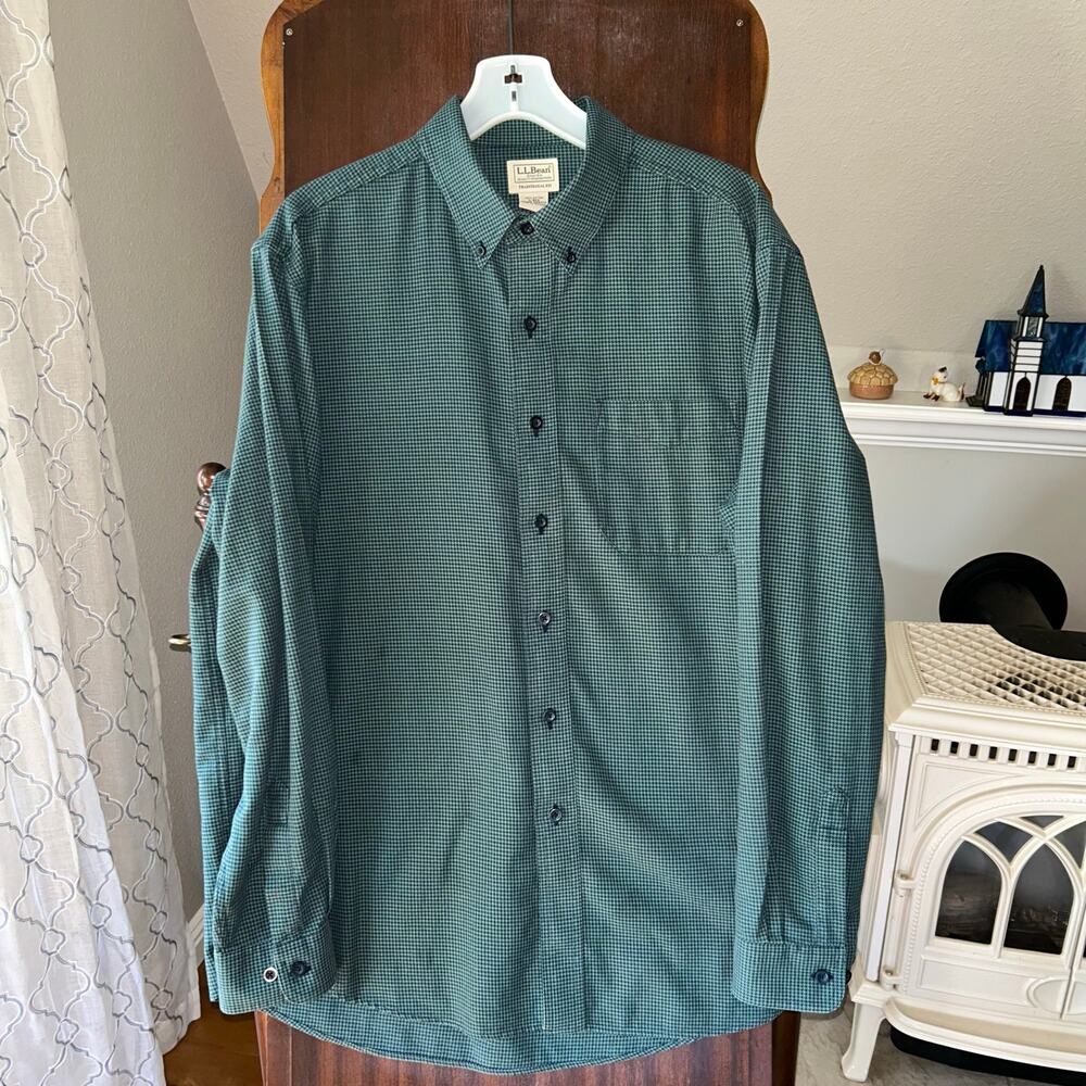LL L.L. Bean Houndstooth Wicked Good Flannel Button Up Shirt Mens Large